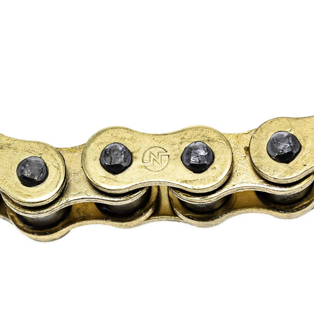 Gold X-ring chain master link area with black sealing O-rings