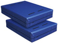 Two blue mattress moving bags stacked, with black handle straps