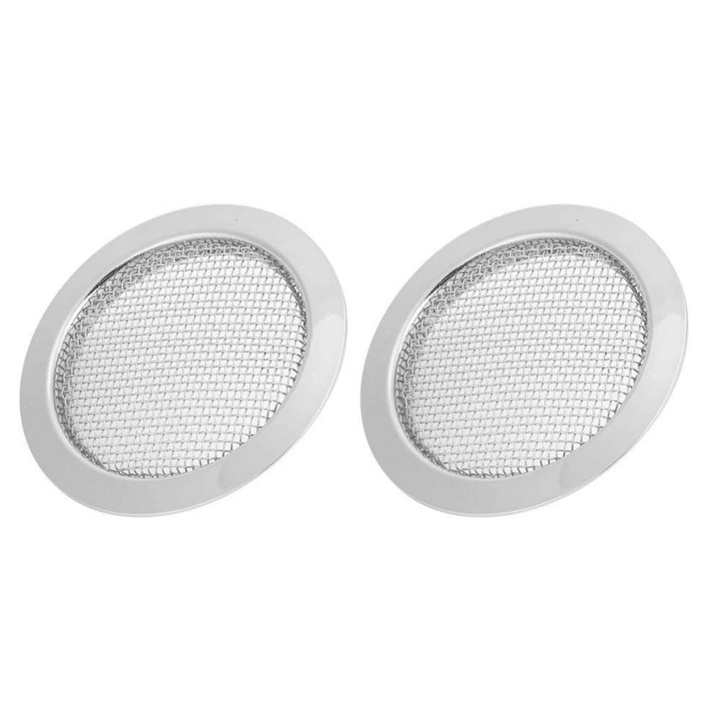 Pair of round resonator screen inserts with silver mesh face and outer rim