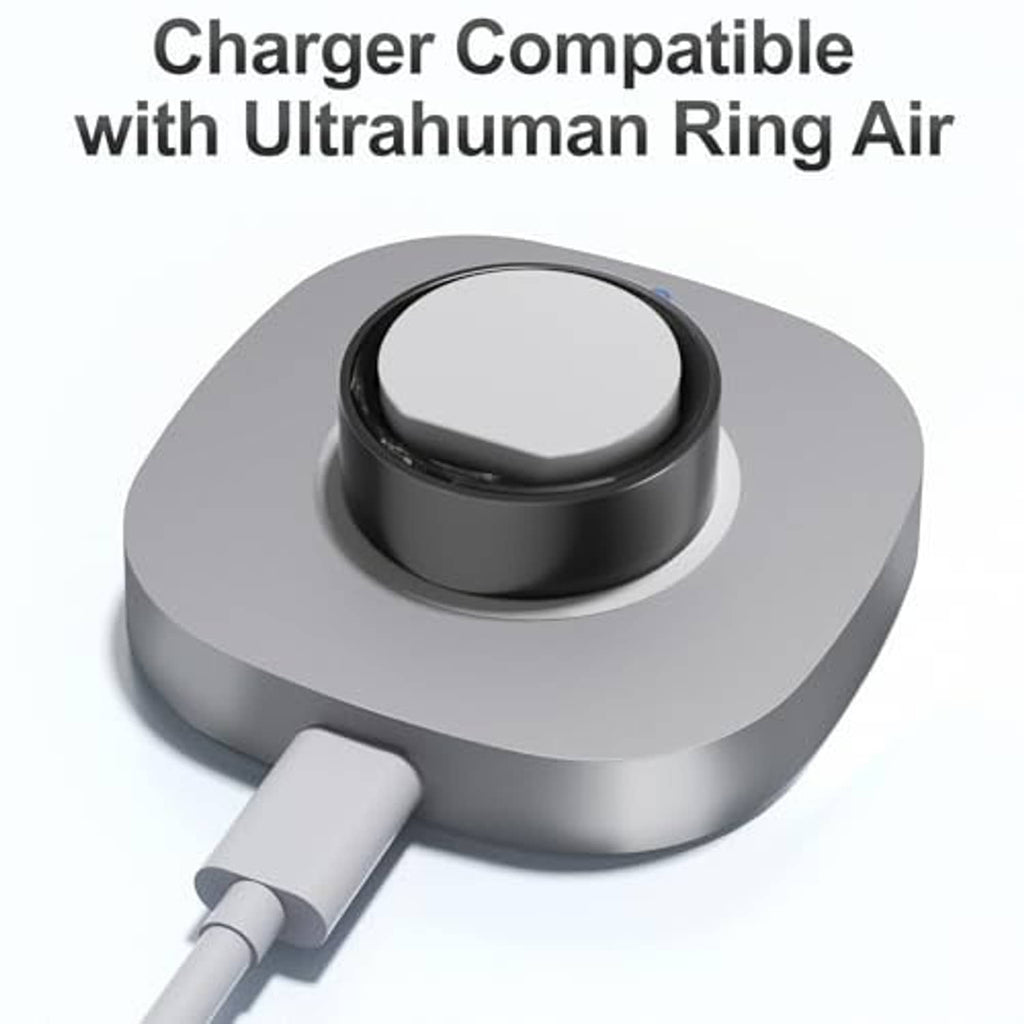 Gray charging dock with black ring cradle and USB-C connector