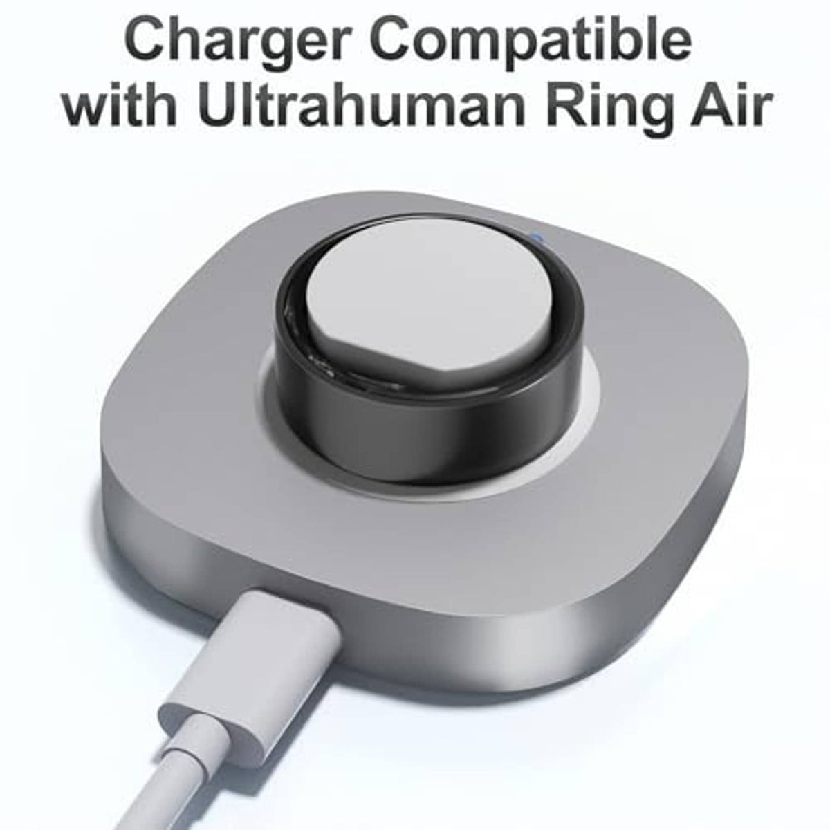 Gray charging dock with black ring cradle and USB-C connector