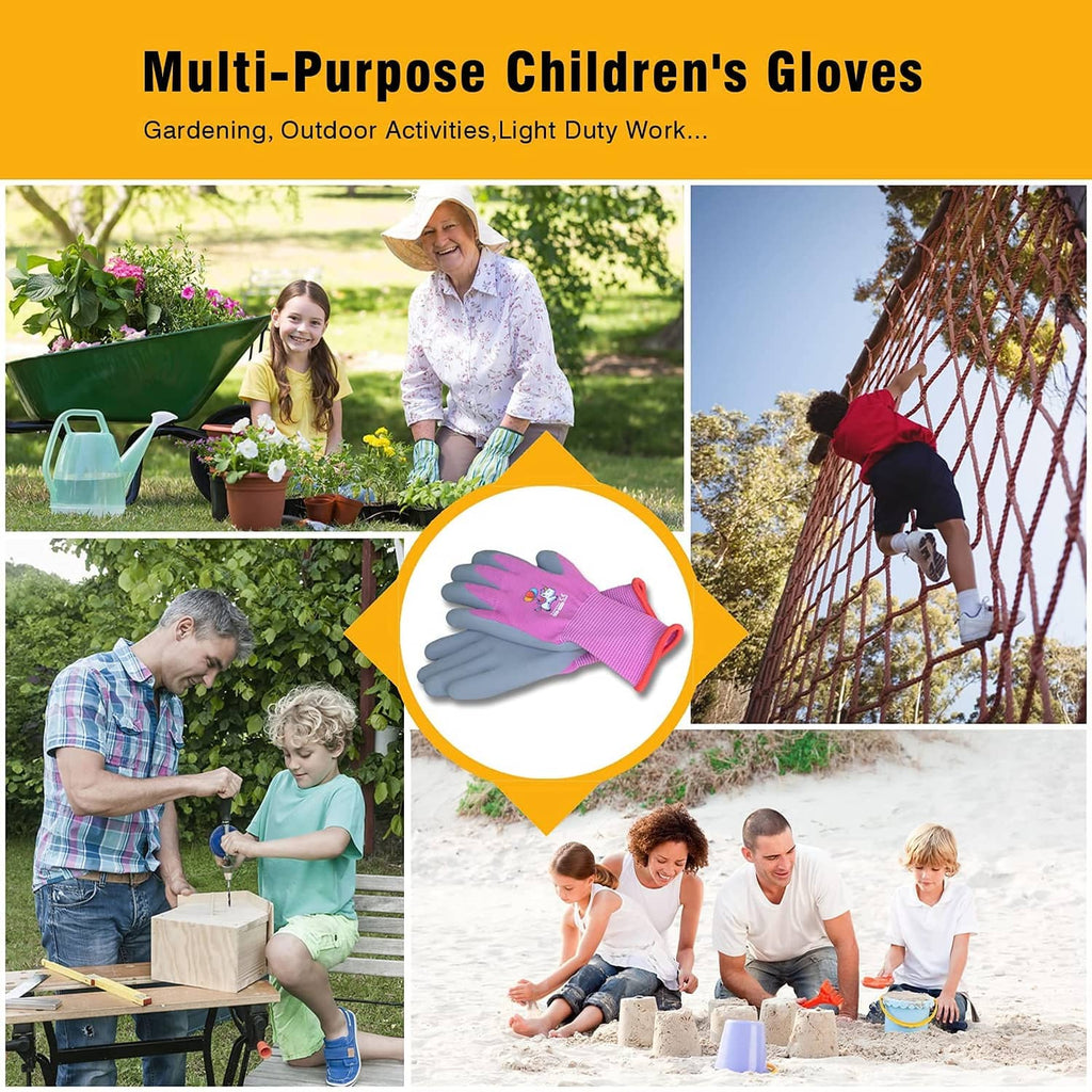 Multi-purpose children's gloves, pink with cartoon pattern for outdoor use