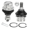 Two-piece ball joint kit with silver housings, black boots, circlips, and split pins
