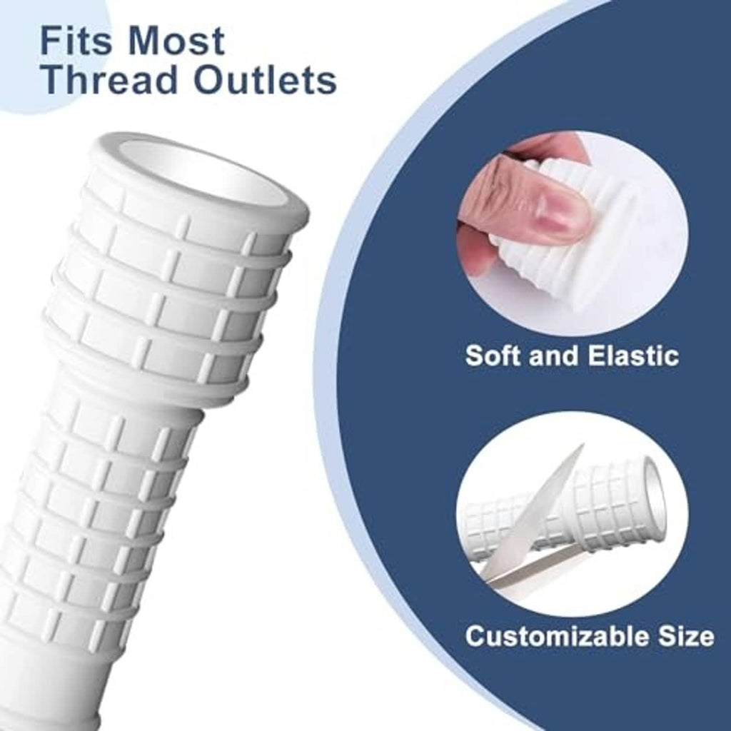 Threaded white hose adapter coupling with ribbed, soft elastic corrugated tubing end