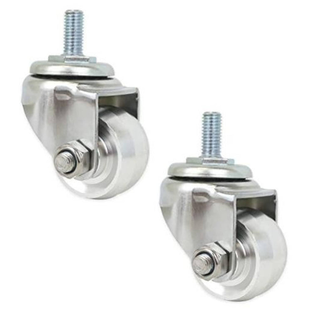 Metal floor jack caster wheel set, swivel housing with threaded stem, 2-pack