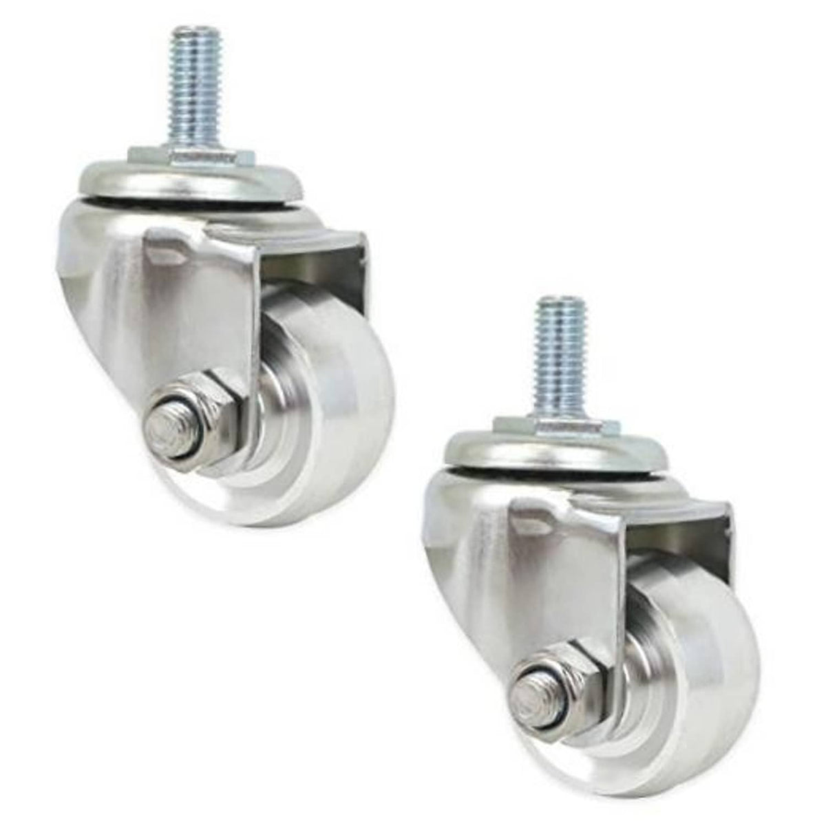 Metal floor jack caster wheel set, swivel housing with threaded stem, 2-pack