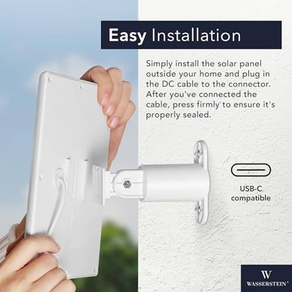 White solar panel charger wall mount with bracket and cable for power connection
