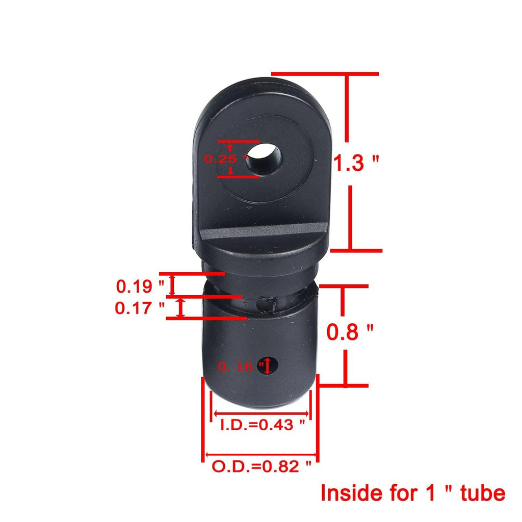 Black eye end cap fitting for 1 in tube, shows mounting hole and latch