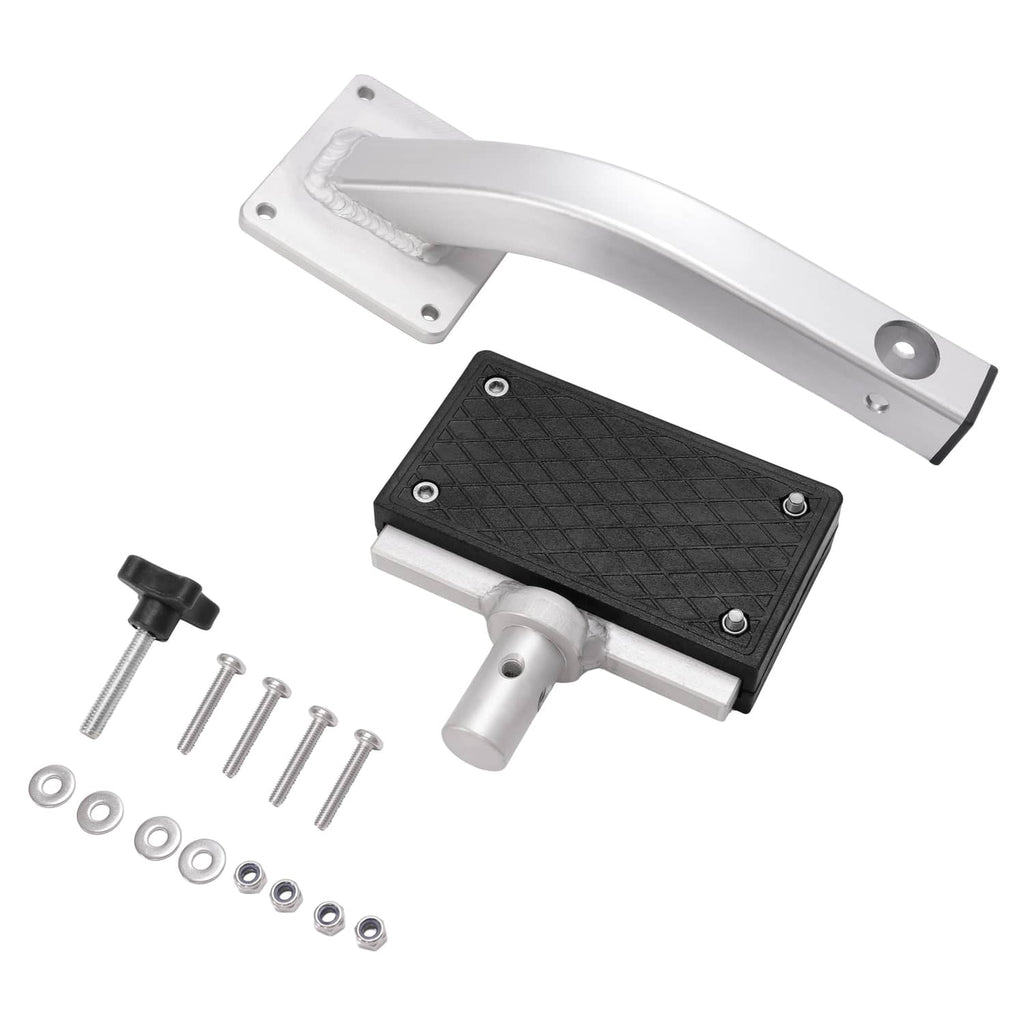 Trolling motor bracket assembly with black textured base and stainless curved arm