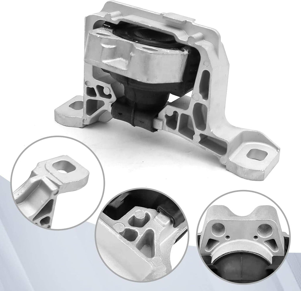 Engine motor mount with inset black bushing and silver cast metal support arms