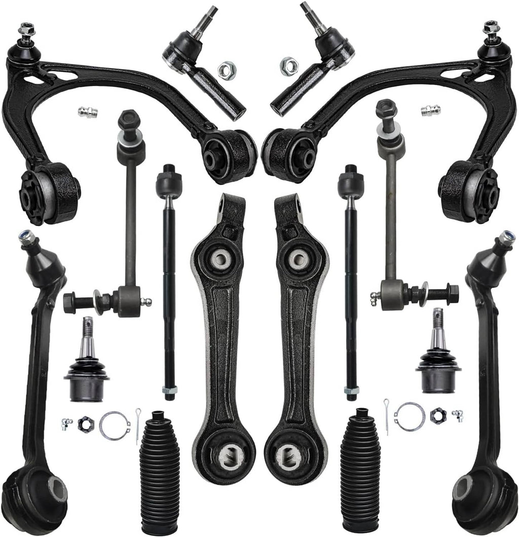 Front suspension control arm kit with black control arms, ball joints, hardware