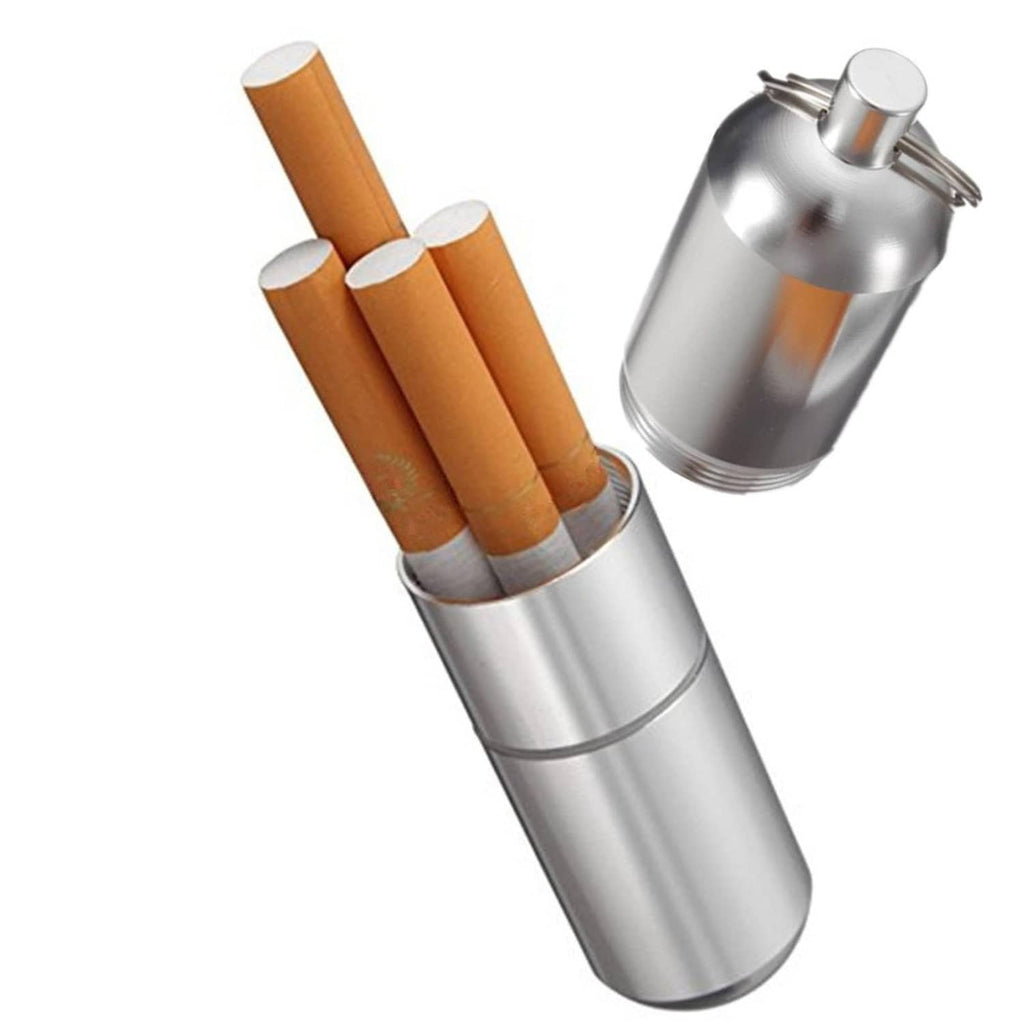Silver metal cigarette case keyring with cigarettes stored in open tube