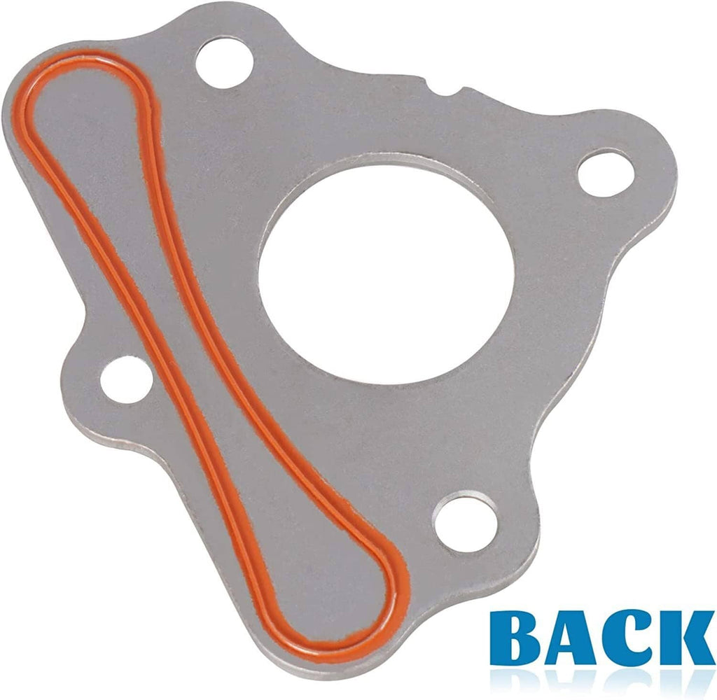 Close-up gray thrust plate gasket with orange seal ring and mounting holes