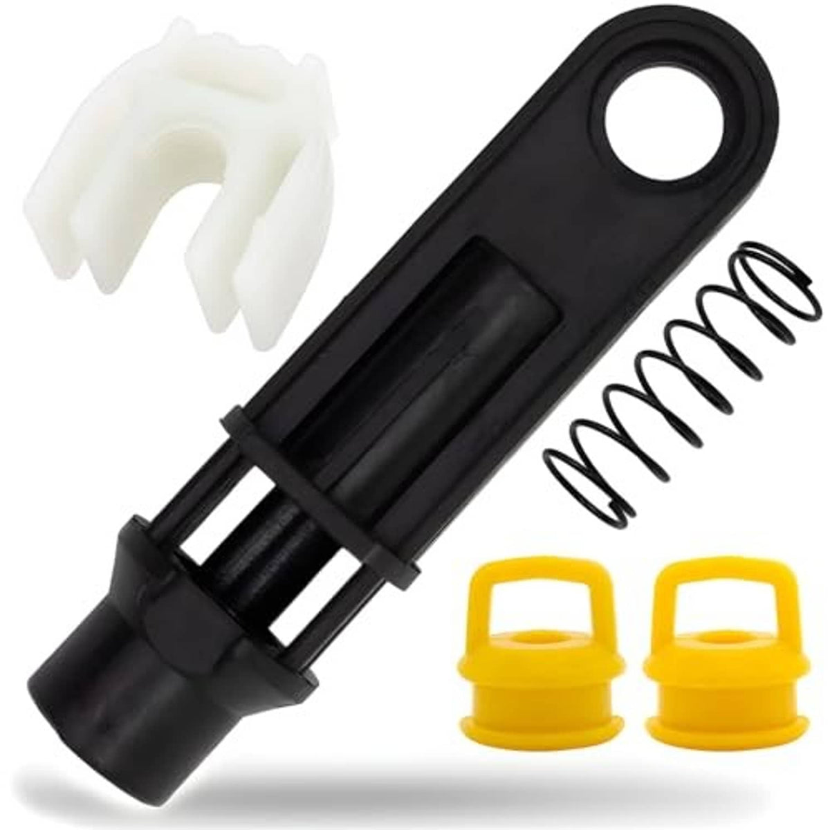 Transmission shifter linkage bushing kit: black rod, white clips, yellow bushings, spring