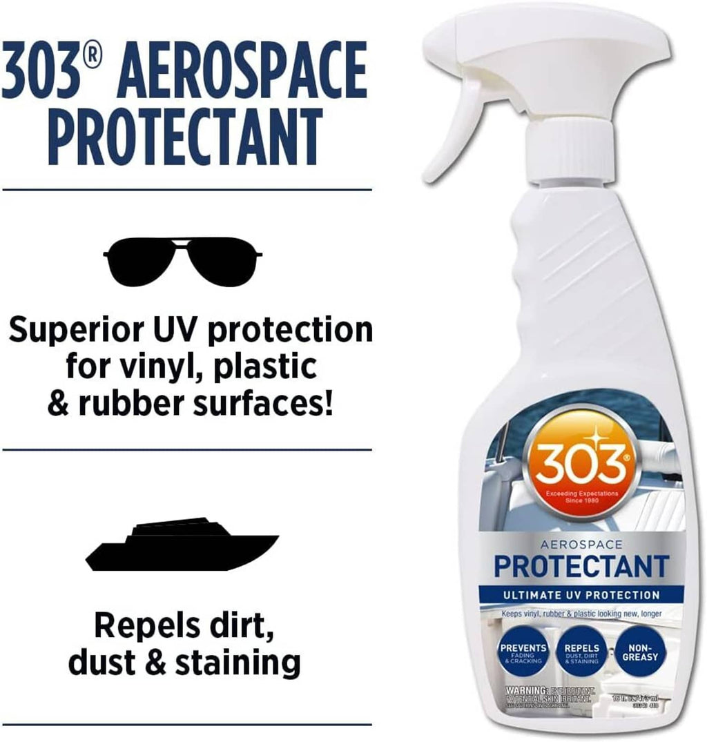 Aerospace UV protectant spray bottle with trigger sprayer for vinyl and rubber surfaces