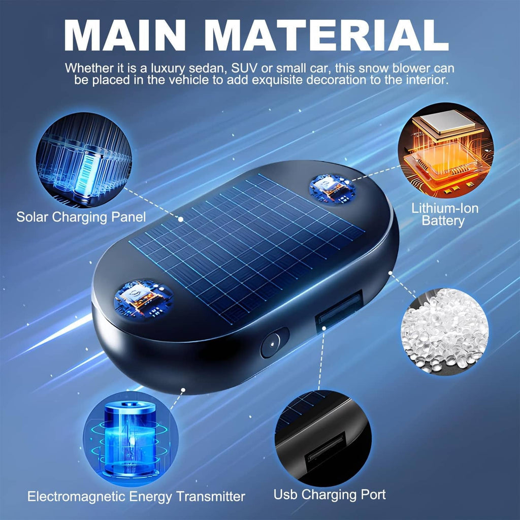 Blue electromagnetic energy transmitter with solar charging panel and USB charging port