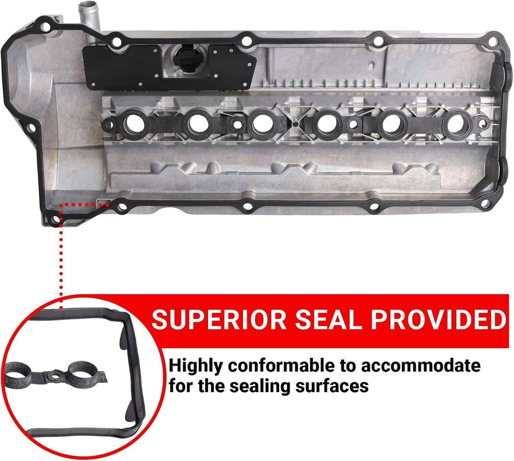 Aluminum valve cover with seal area and gasket included, silver-gray