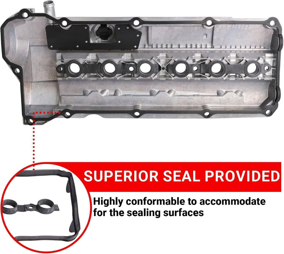Aluminum valve cover with seal area and gasket included, silver-gray