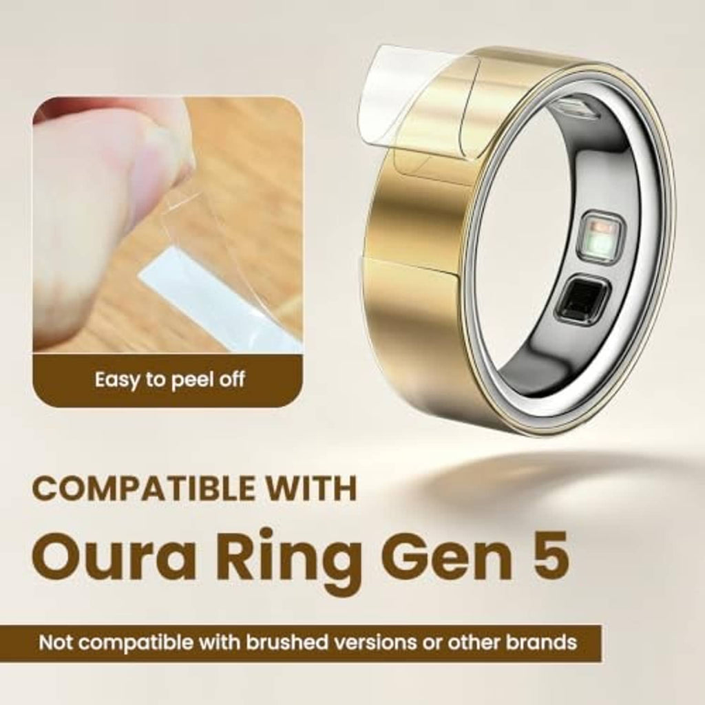 Clear Oura Ring protector film being peeled and applied to the ring face.