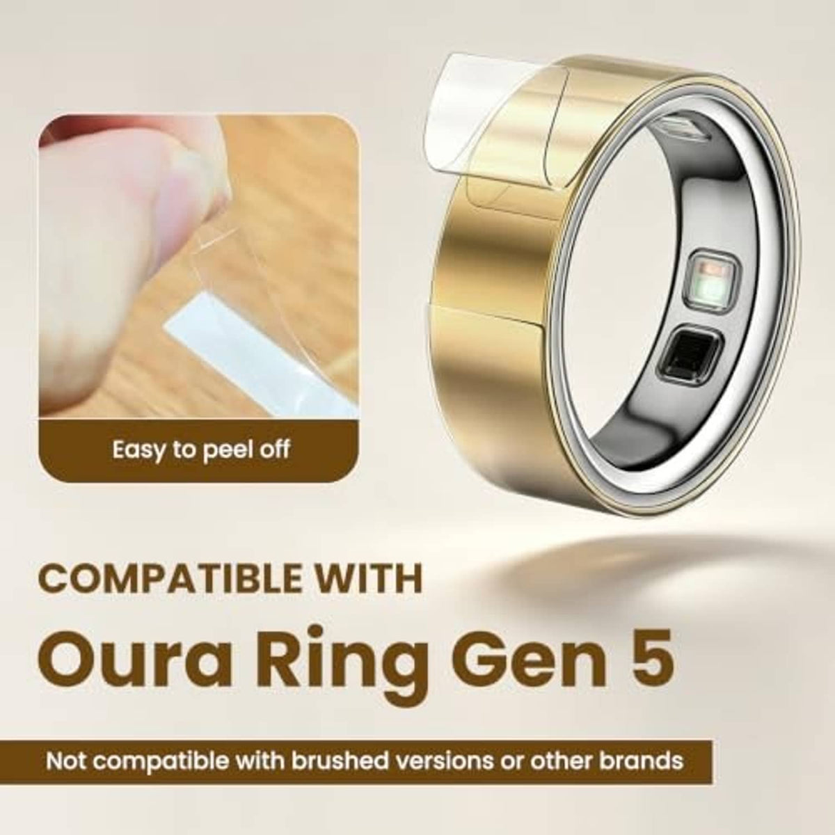 Clear Oura Ring protector film being peeled and applied to the ring face.