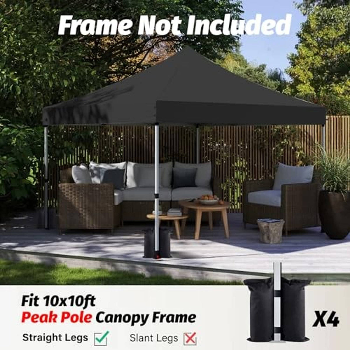 Black canopy top cover for outdoor gazebo, peak style; frame not included