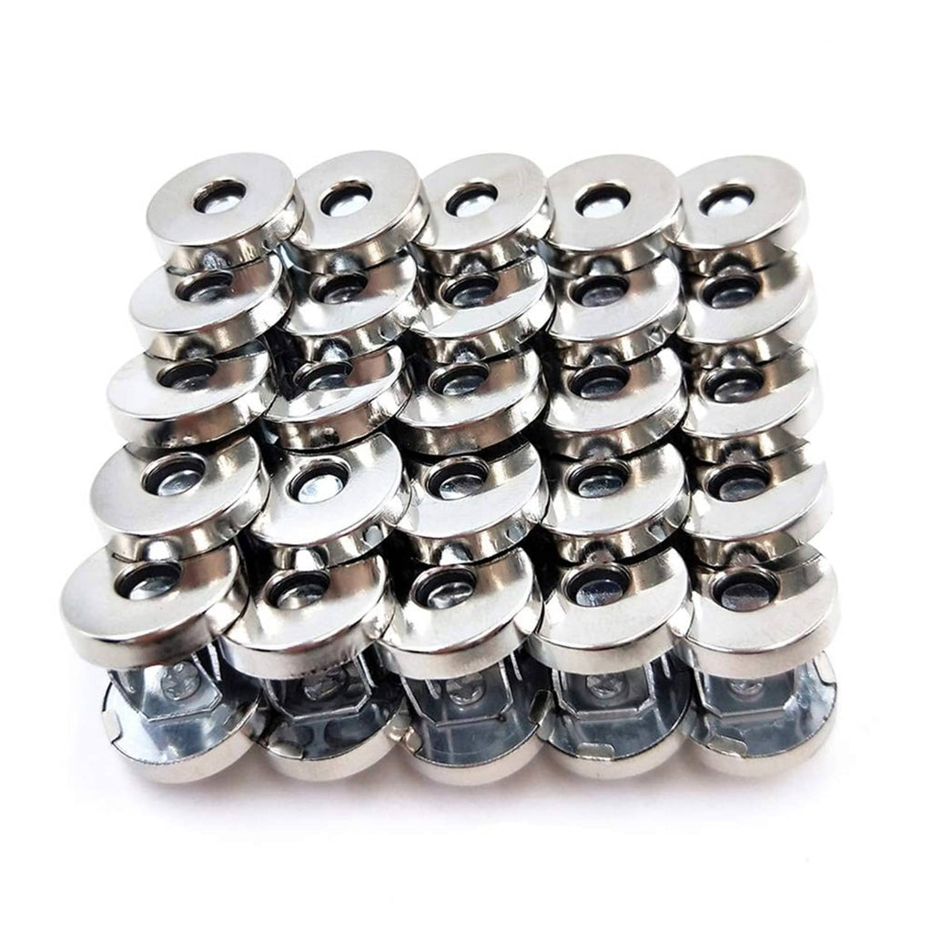 Silver-tone magnetic purse snap clasps, metal button set of 50 with loops