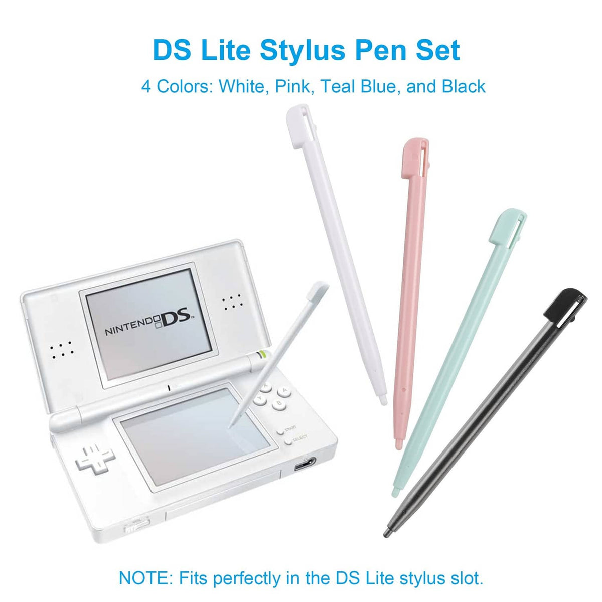 Set of 4 DS Lite stylus pens in white, pink, teal, and black
