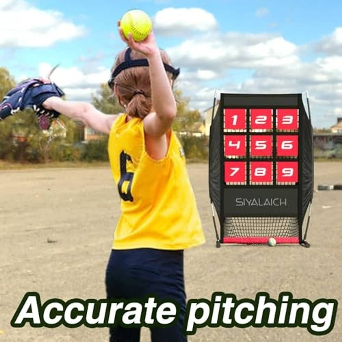 Baseball pitching target net with red numbered grid squares and hanging front net