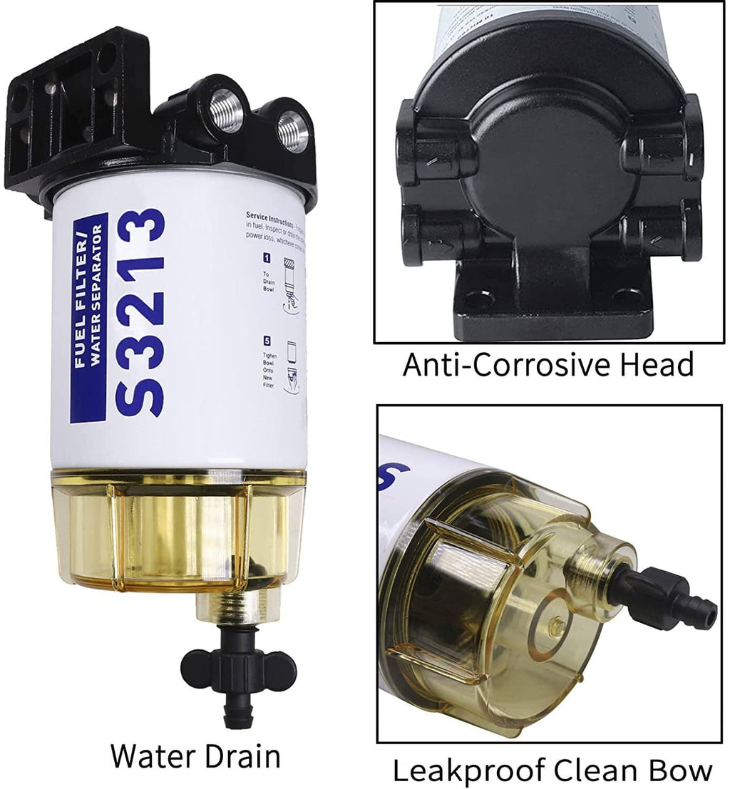 Fuel water separator filter with anti-corrosive black head and water drain outlet