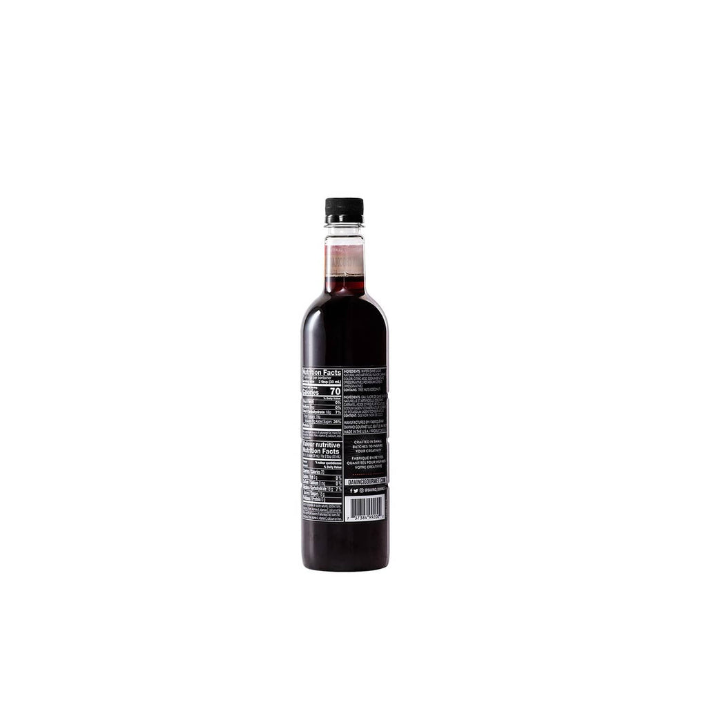 DaVinci Gourmet chocolate cake syrup bottle, dark bottle with back label