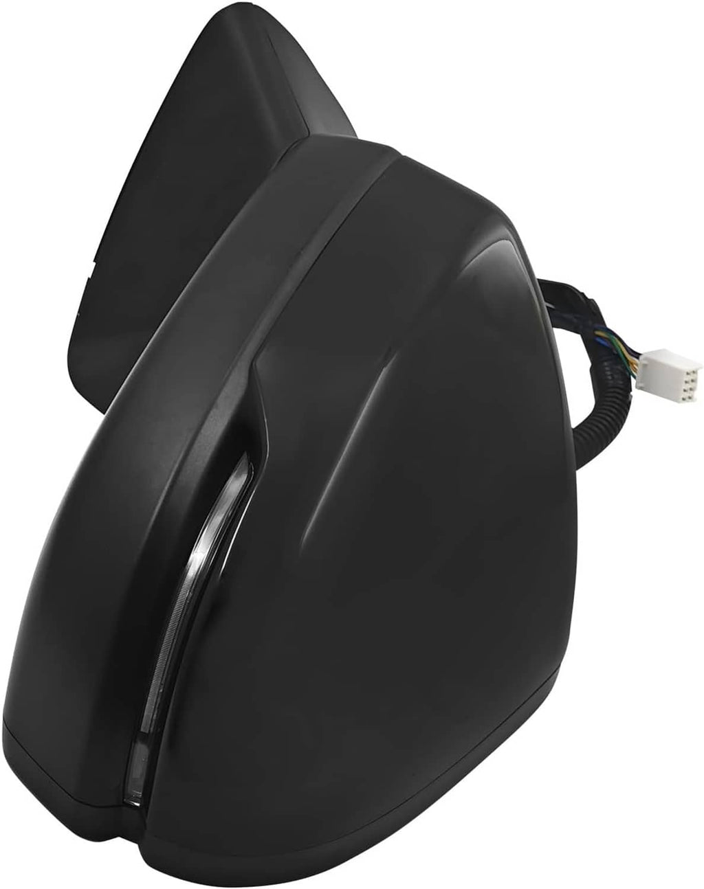 Black driver-side side mirror housing with integrated turn-signal light