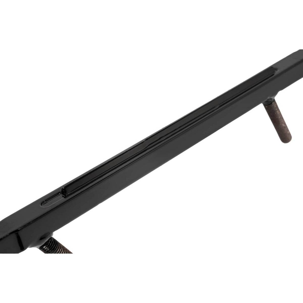 Black ski wear bar detail view with long channel and mounting post