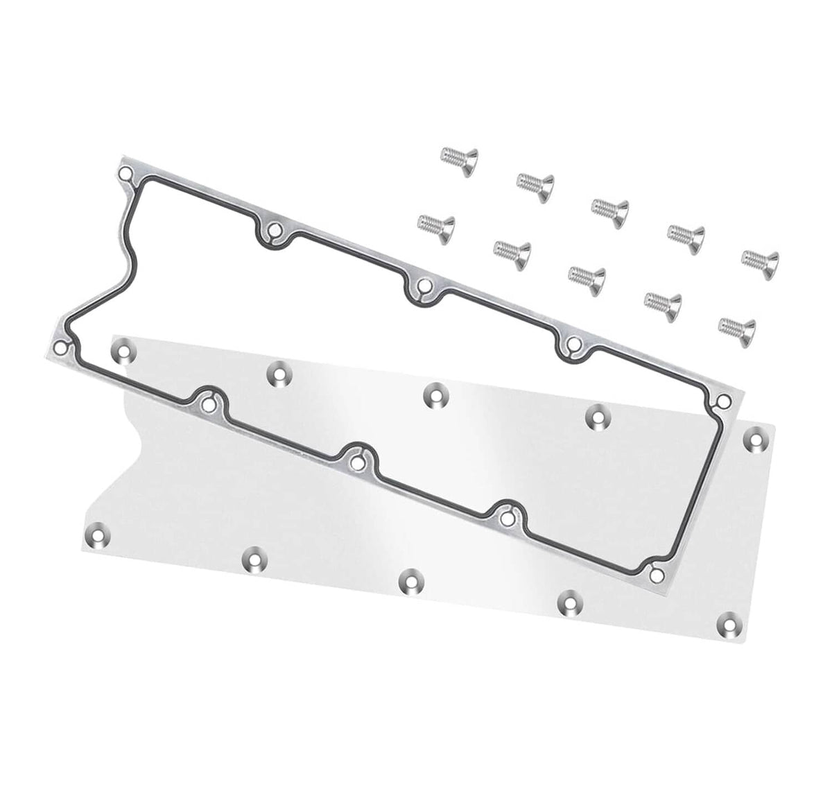 Aluminum valley cover plate with gasket cutout and included bolts, silver finish
