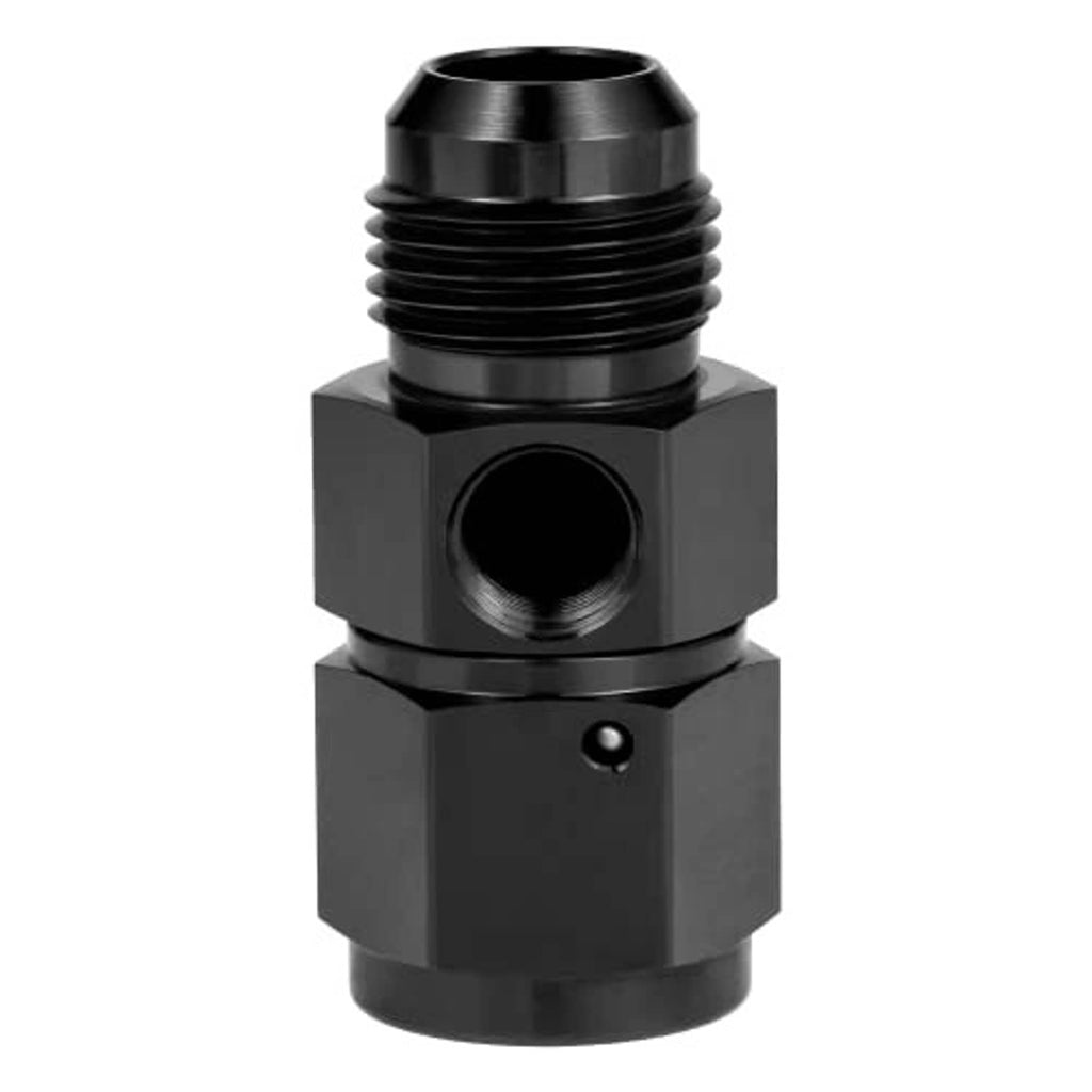 Black AN swivel fitting front view with inner threaded port