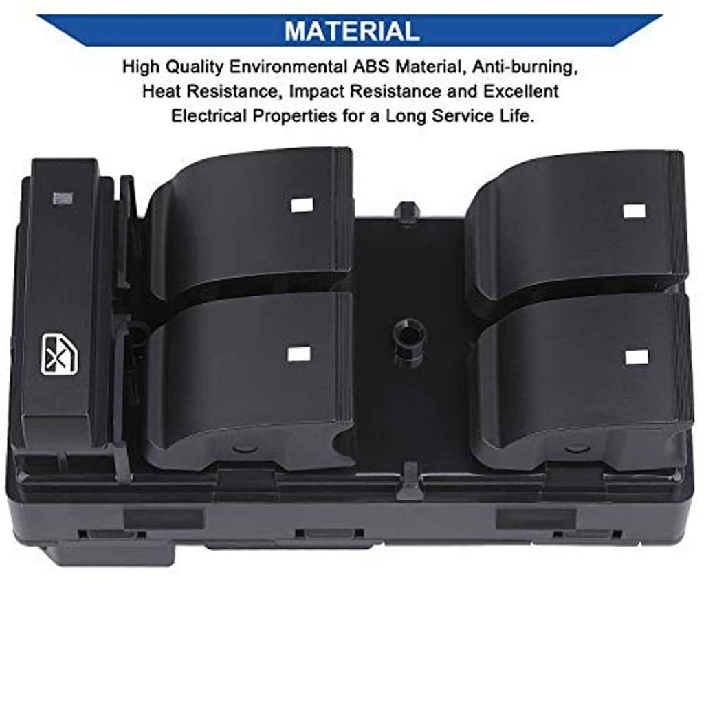 Black ABS power window switch housing with raised button covers and lock symbol