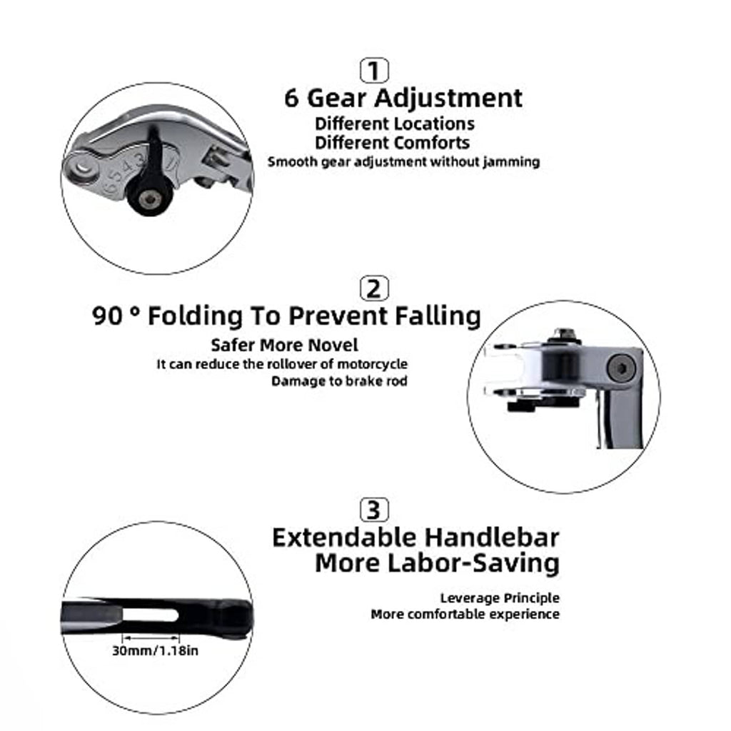 Illustrated adjustable folding motorcycle lever mechanism with multiple positions