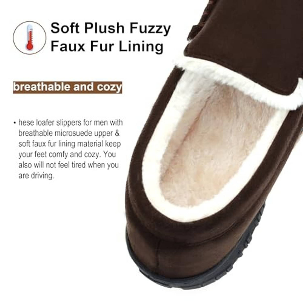 Brown moccasin slippers with white faux-fur lining and soft plush collar