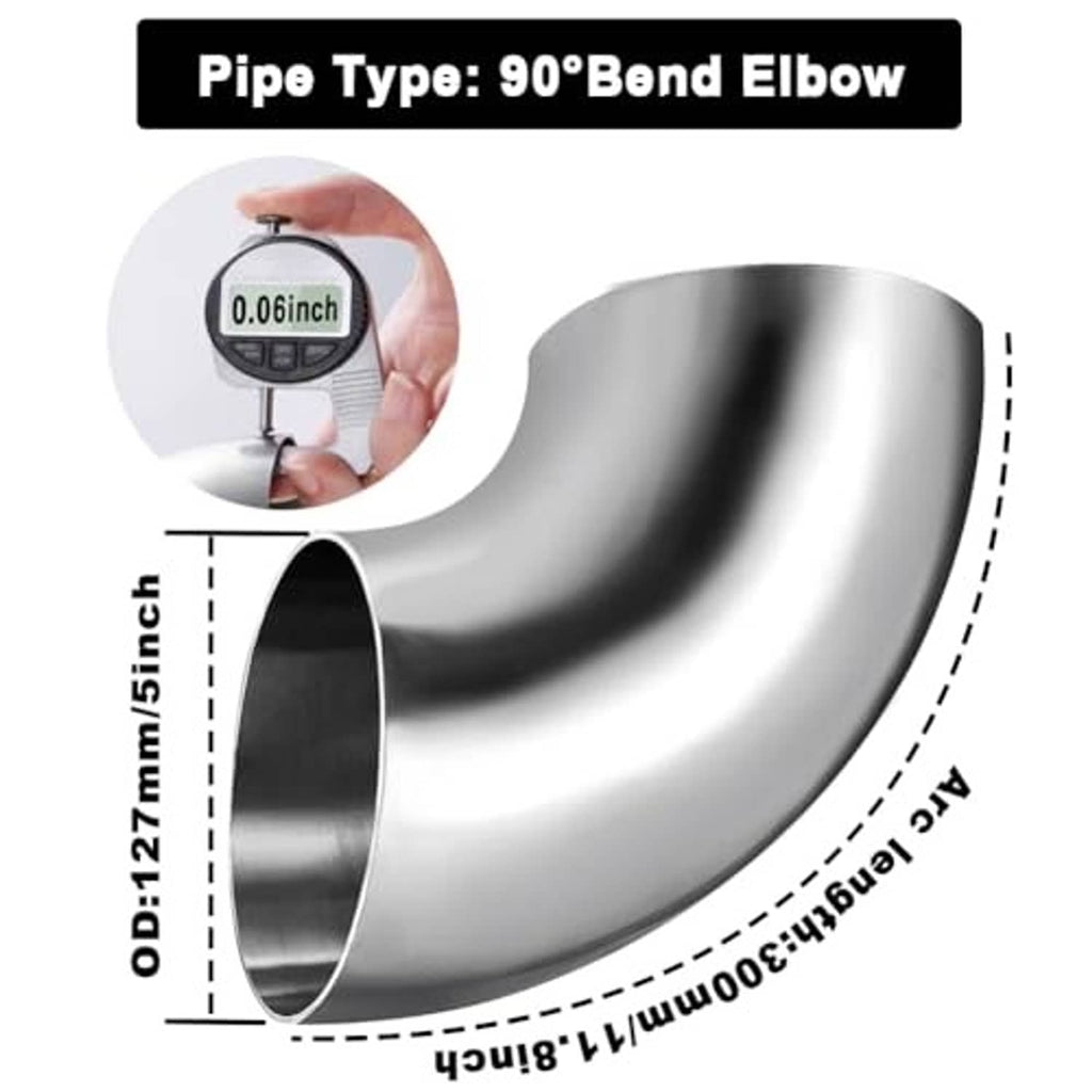 90-degree 5-inch stainless steel exhaust elbow pipe with flanged ends