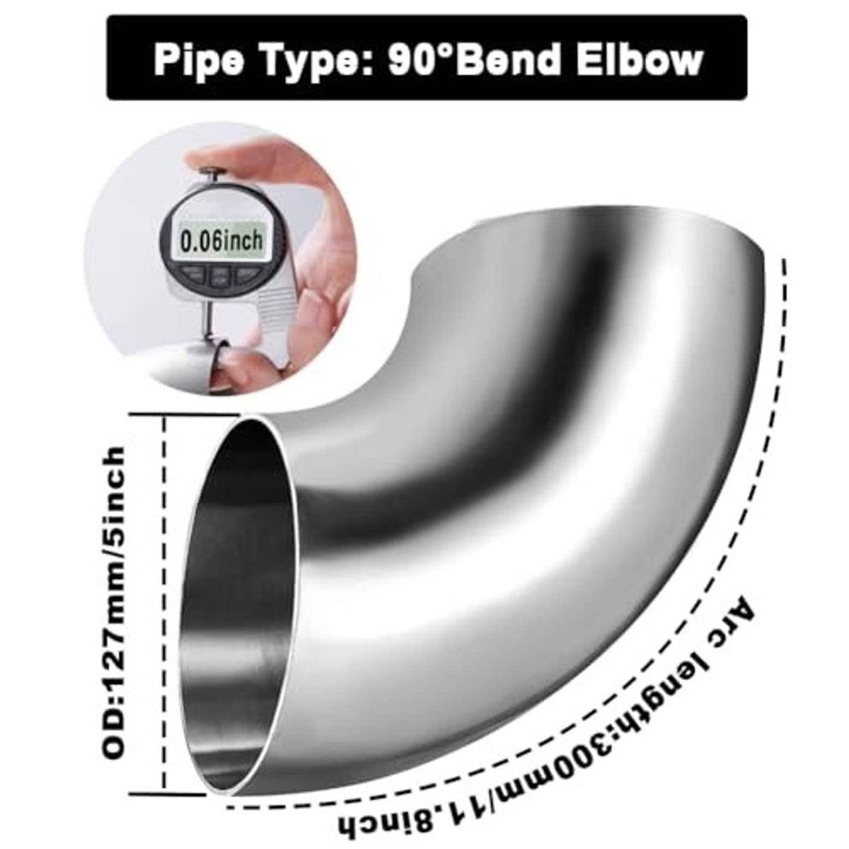 90-degree 5-inch stainless steel exhaust elbow pipe with flanged ends