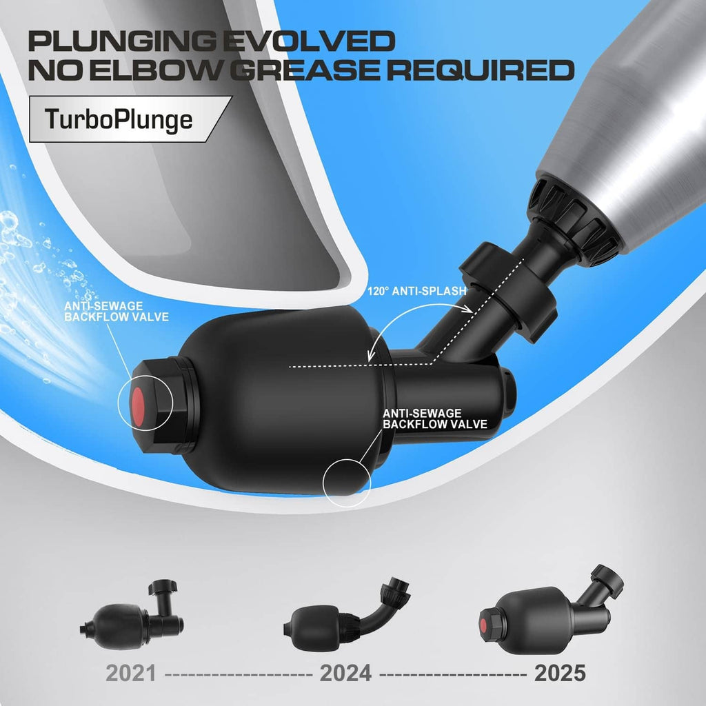 Electric toilet plunger with black suction head and anti-sewage backflow valve