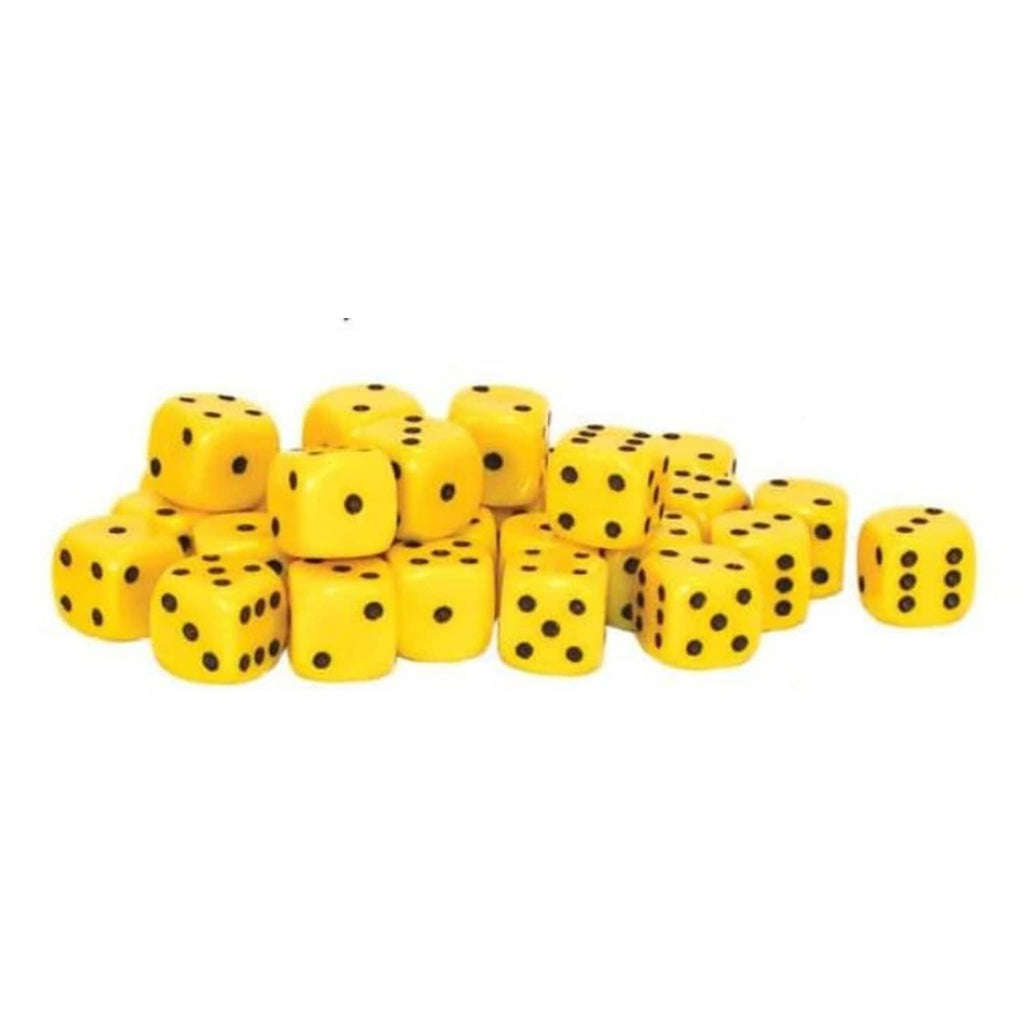Yellow 10mm D6 dice with black pips, set of multiple dice