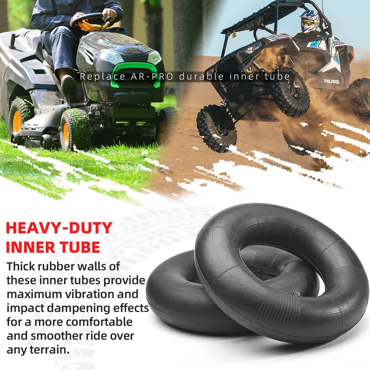 Heavy-duty black inner tube, thick rubber loop for 13x6.50-6 tires