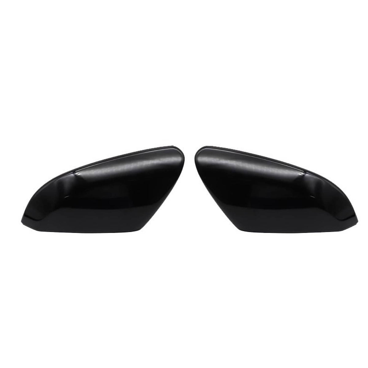 Two glossy black mirror cap covers for replacement, smooth curved shell