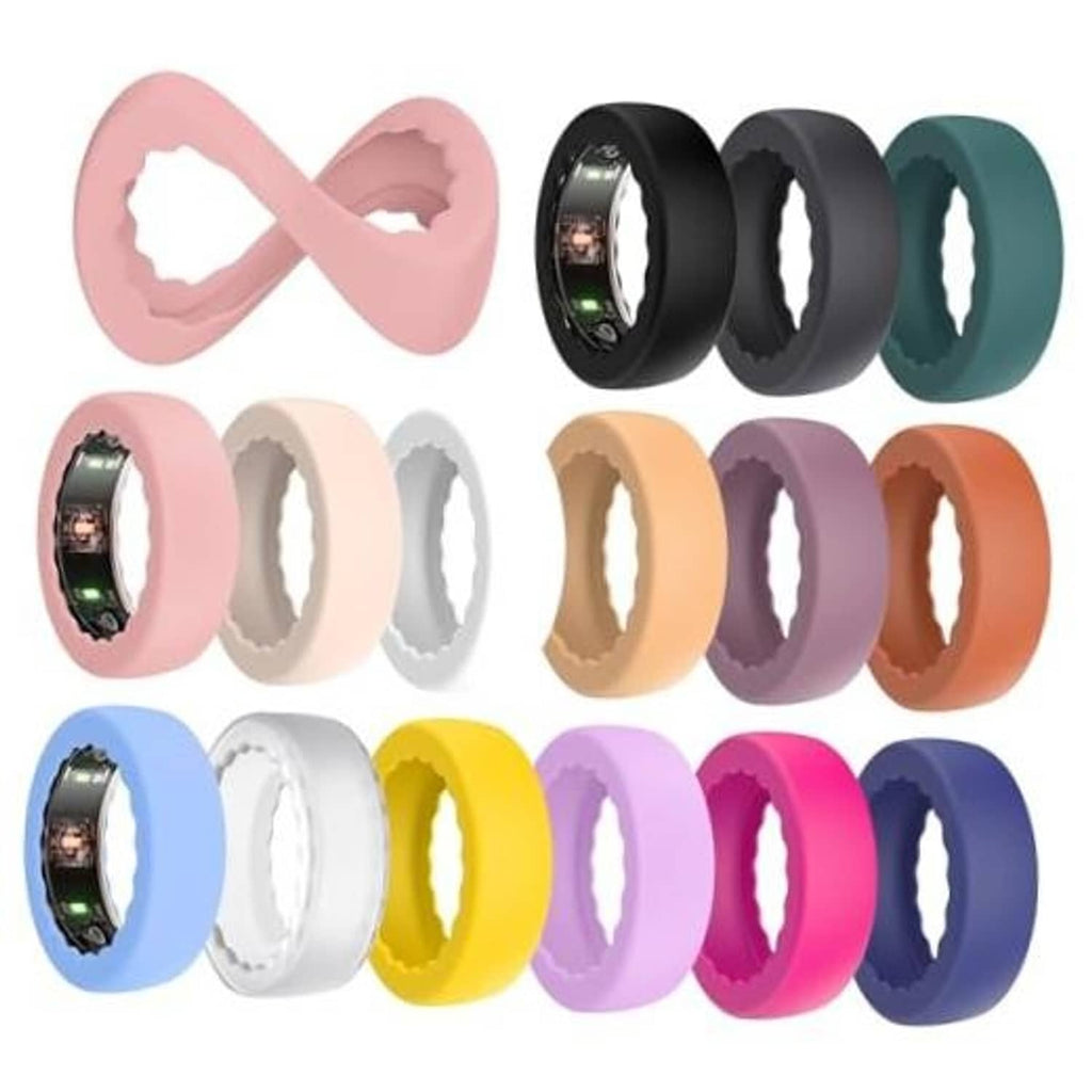 Silicone ring cover set with multiple colors, including pink, black, teal, purple, and orange