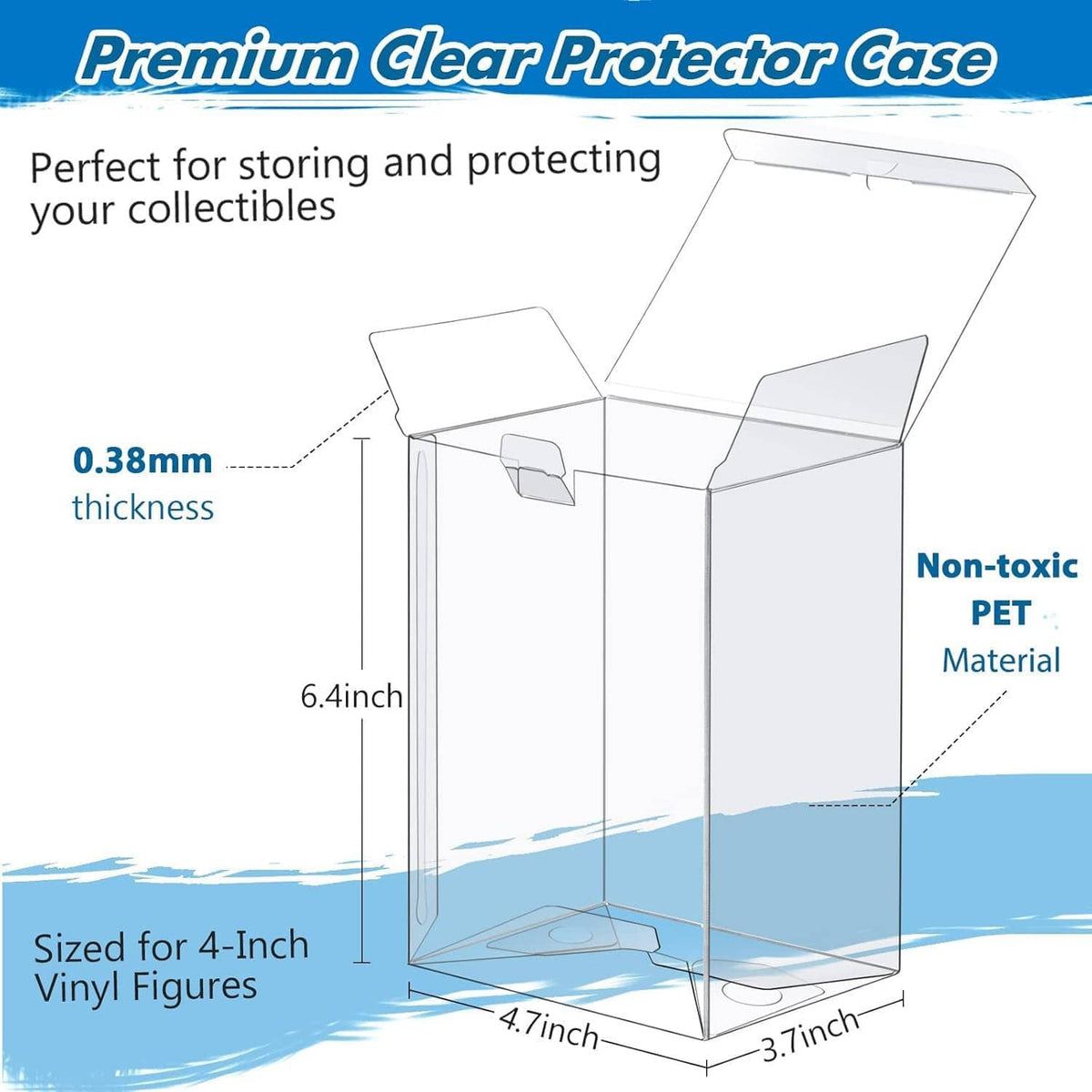 Clear protector case diagram with measurements for 4-inch vinyl figure storage