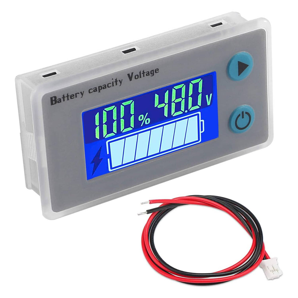 LCD digital battery monitor with voltage and capacity display, blue-lit screen
