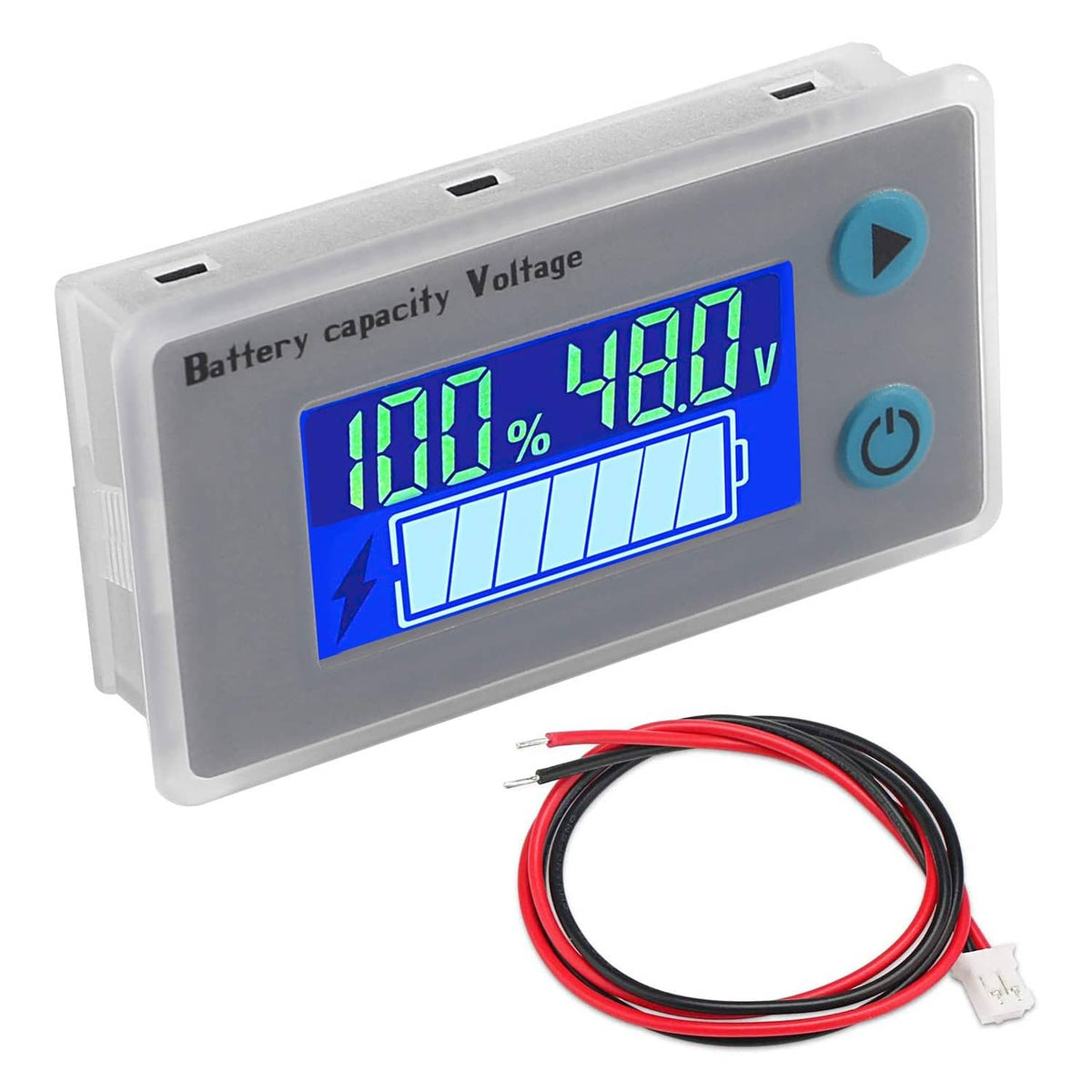 LCD digital battery monitor with voltage and capacity display, blue-lit screen