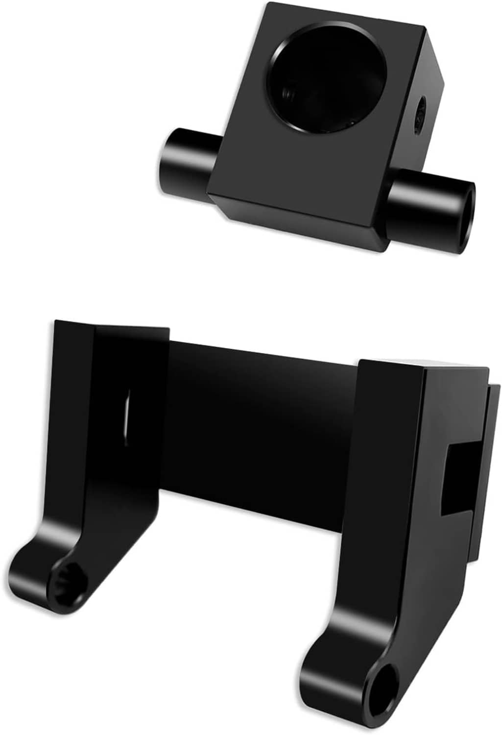Black metal toggle mount bracket with circular hole and attached cylindrical ends