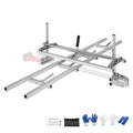 Aluminum chainsaw mill guide system with rails, cross supports, and included tools