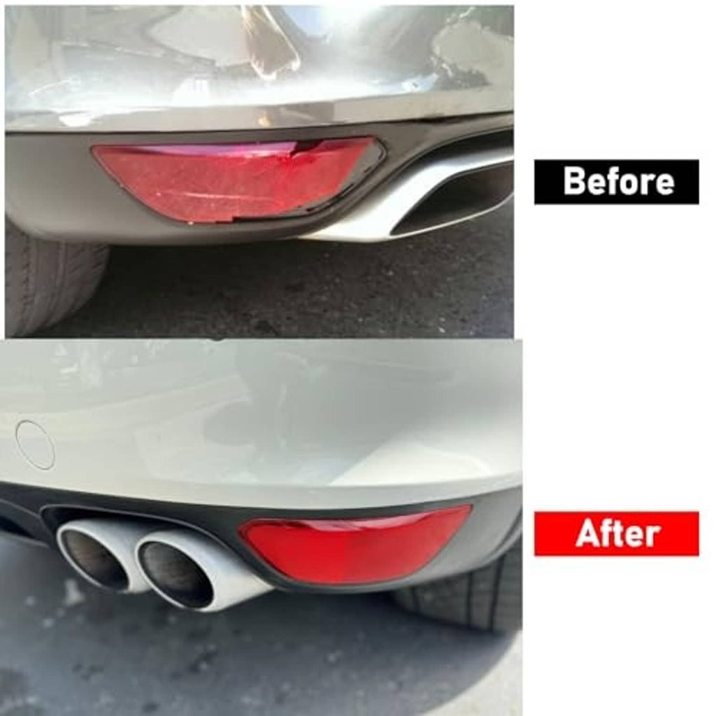 Red rear bumper reflectors installed on rear bumper with black trim housings